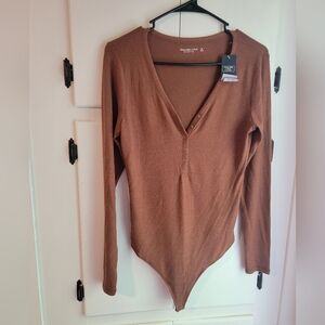 Abercrombie Fitch Soft Af Cozy Long Sleece Brown Bodysuit Stretch Medium
